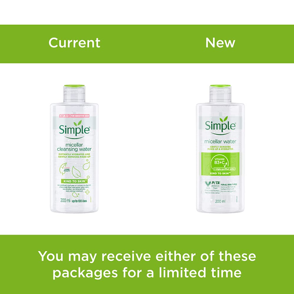 Simple agua micelar 200 ml, tamaño ideal para viaje y cuidado diario.