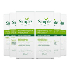 Crema hidratante Simple en envase 125 ml, hidratación instantánea para rostro.