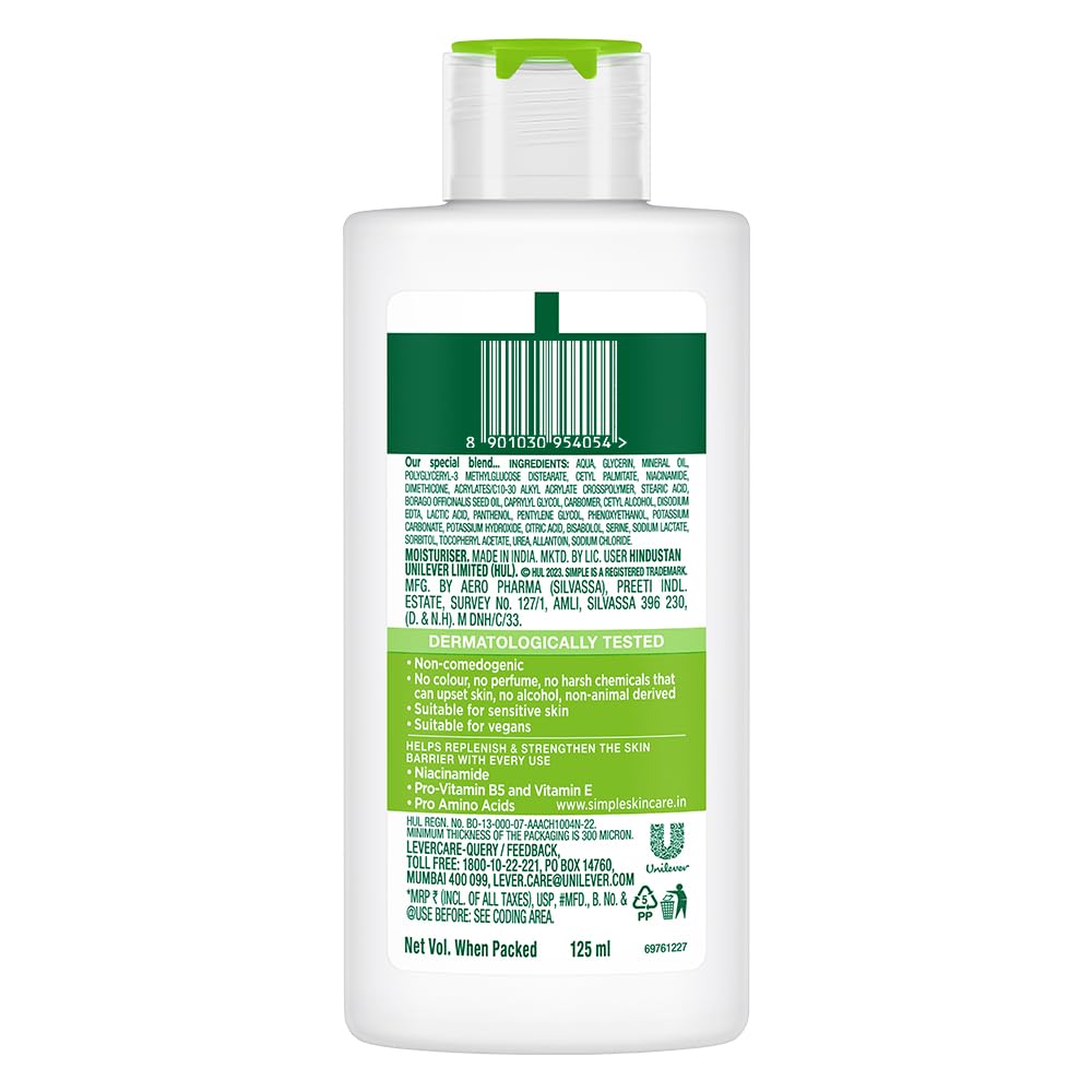 Simple Hidratante Ligero contiene glicerina para mantener la humedad de la piel.