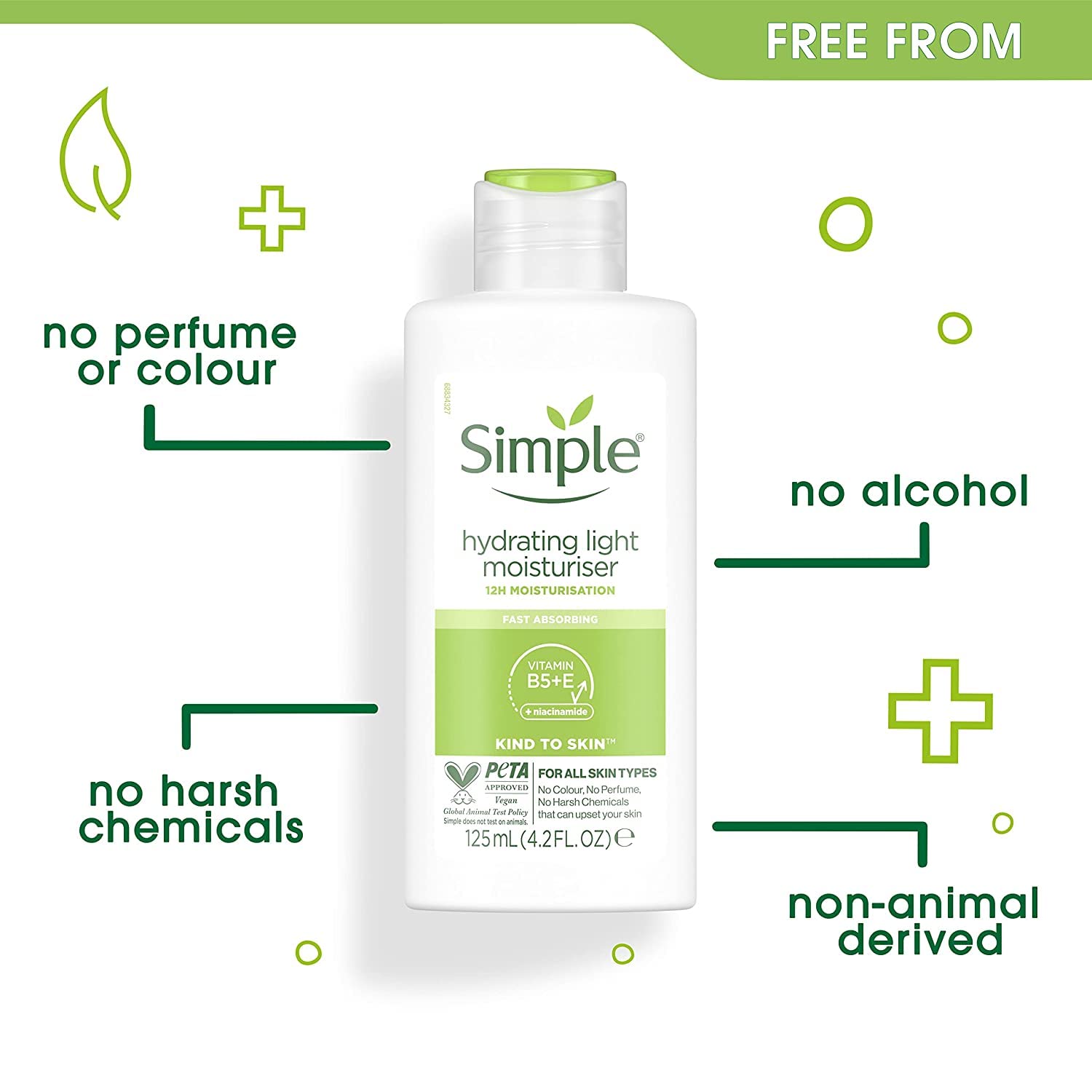 Hidratante Simple con glicerina y aceite de borraja para piel suave.