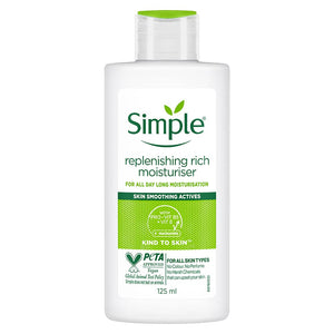 Simple Replenishing Rich Moisturiser: botella de 125 ml para hidratación diaria de la piel.