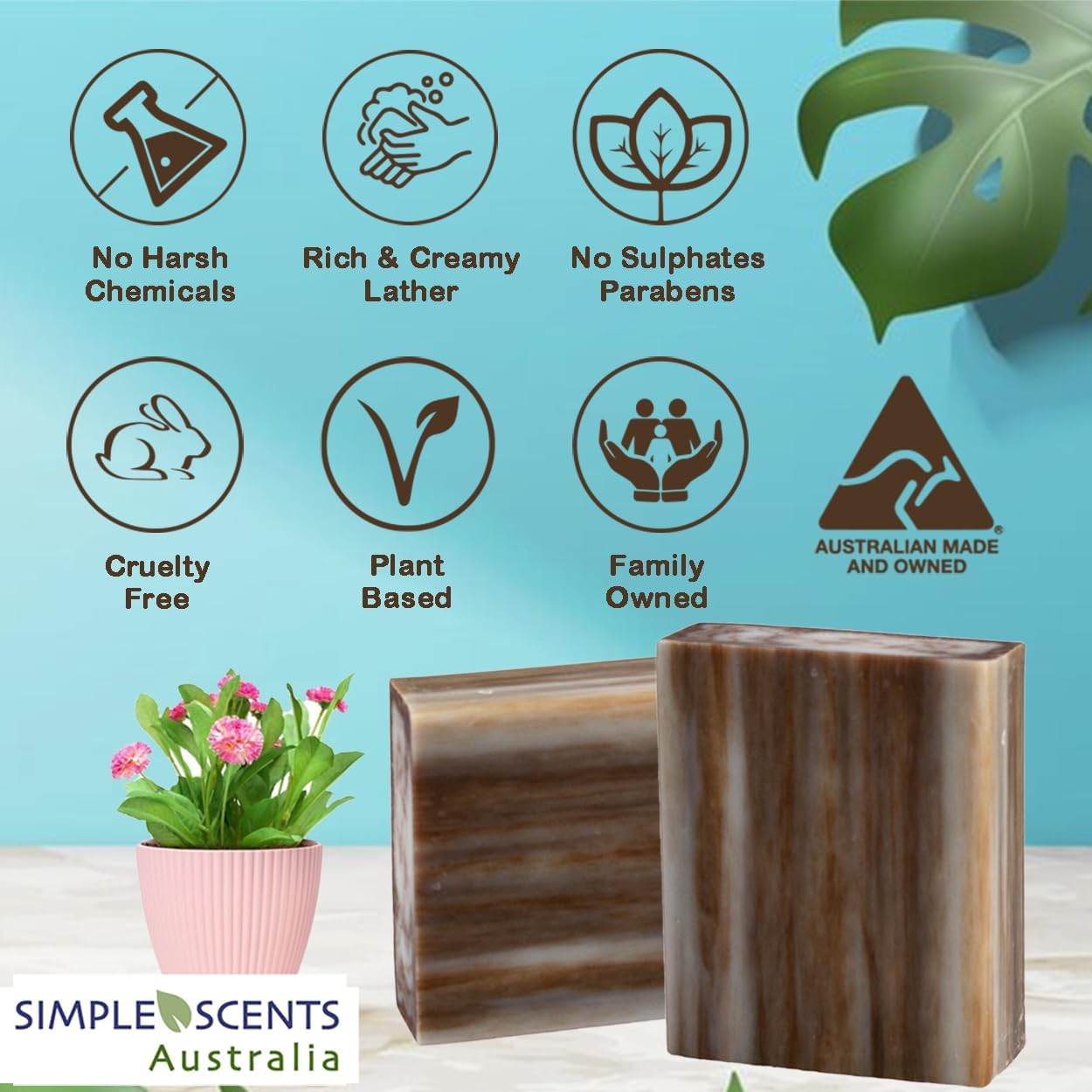 Simple Scents Australia: paquete de 5 barras jabón sándalo, gran valor