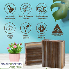 Simple Scents Australia: paquete de 5 barras jabón sándalo, gran valor