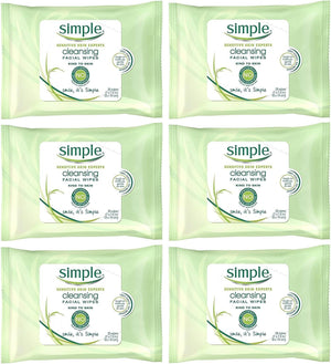 Simple toallitas faciales limpiadoras 25 unidades, conjunto6, limpian y revitalizan piel sensible.