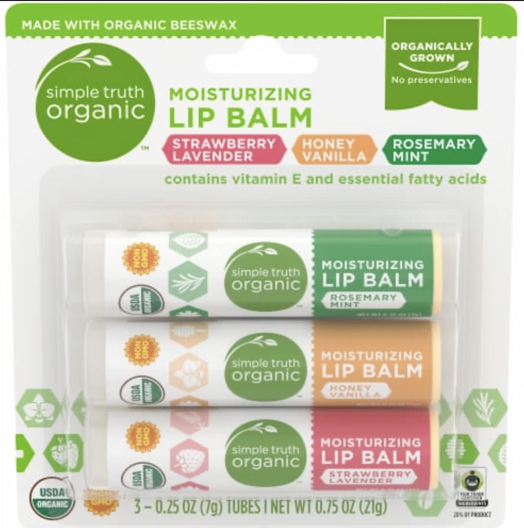 Balsamo labial hidratante de SIMPLE TRUTH para uso diario y cuidado de labios secos.