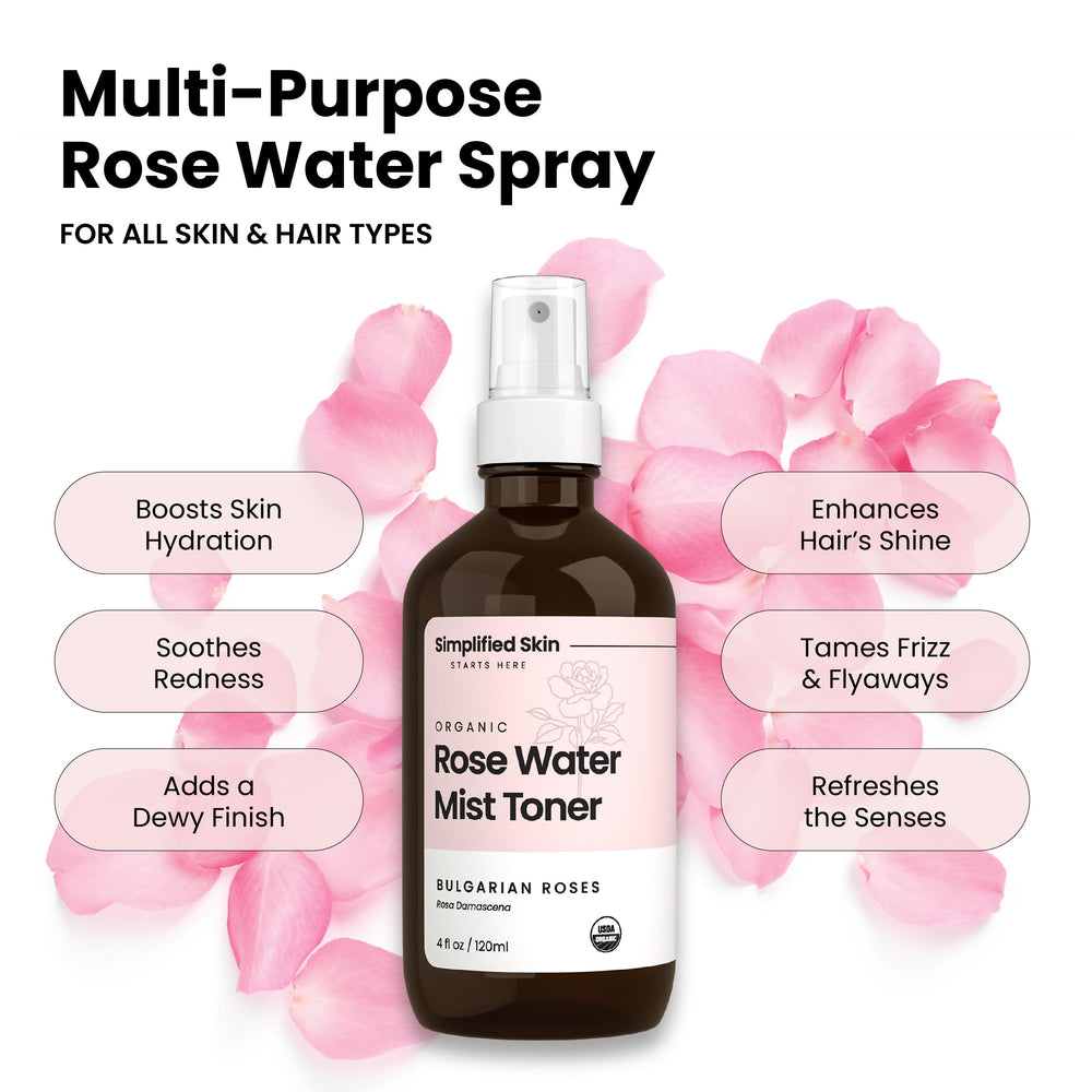 Bruma de rosas de Simplified Skin para piel, equilibra pH