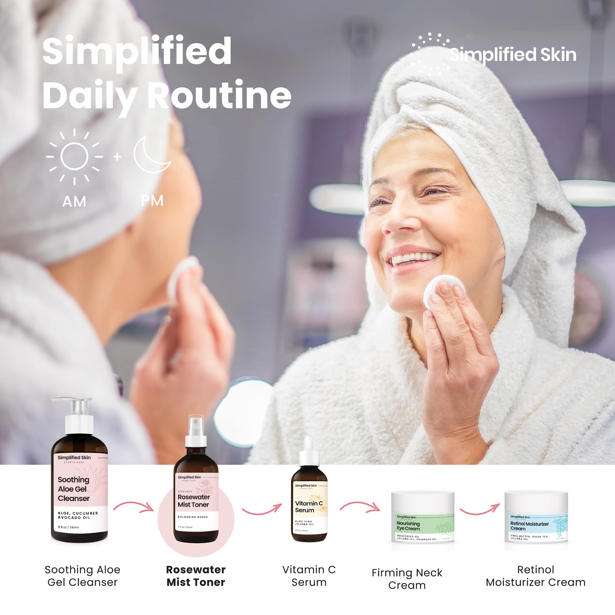 Simplified Skin envase recargable de 8 onzas para uso diario.