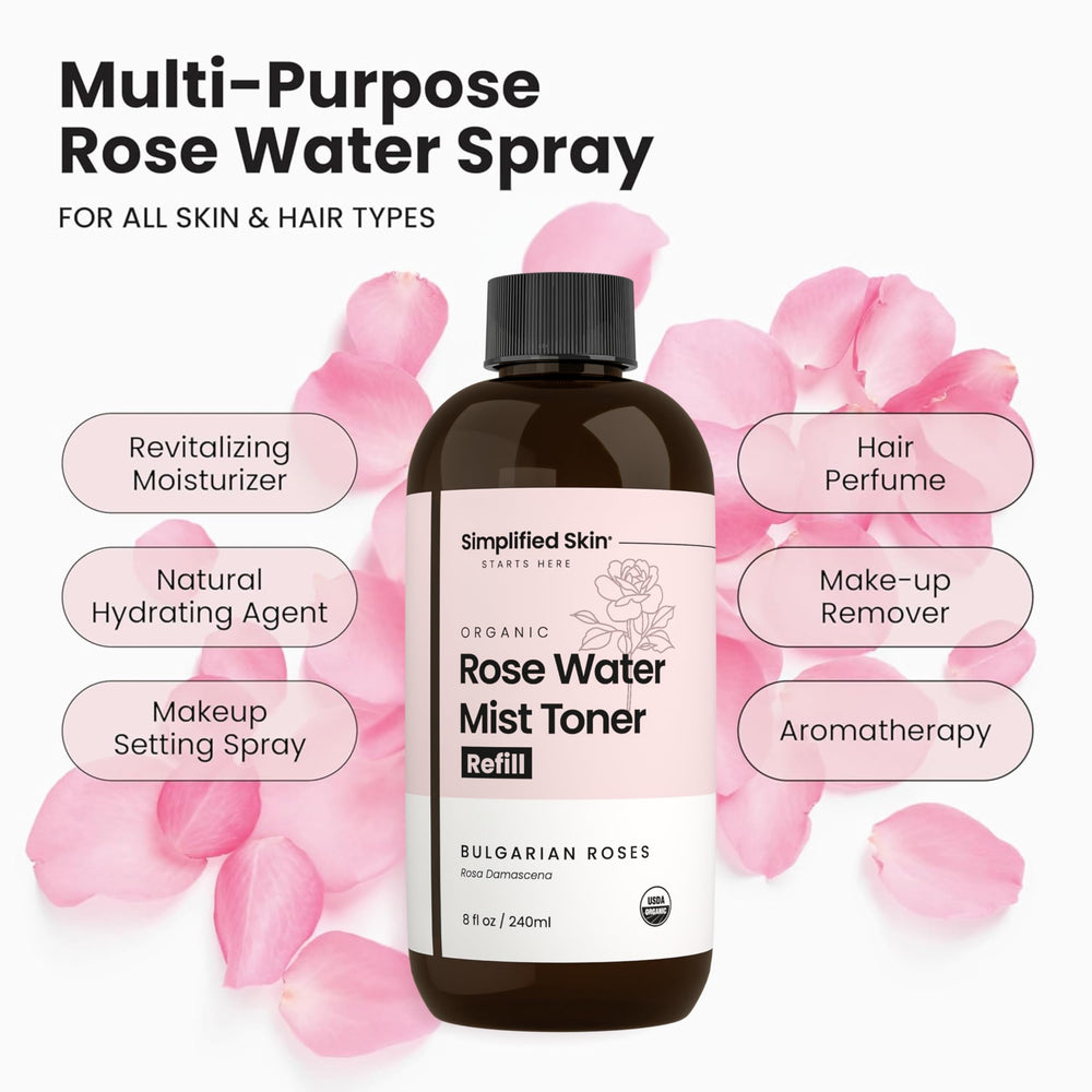 Simplified Skin fijación de maquillaje con rosas para un acabado natural.