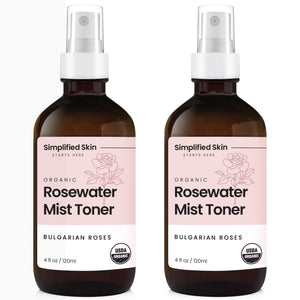 Simplified Skin botella de agua de rosas orgánica para rostro y cabello, hidratación suave.