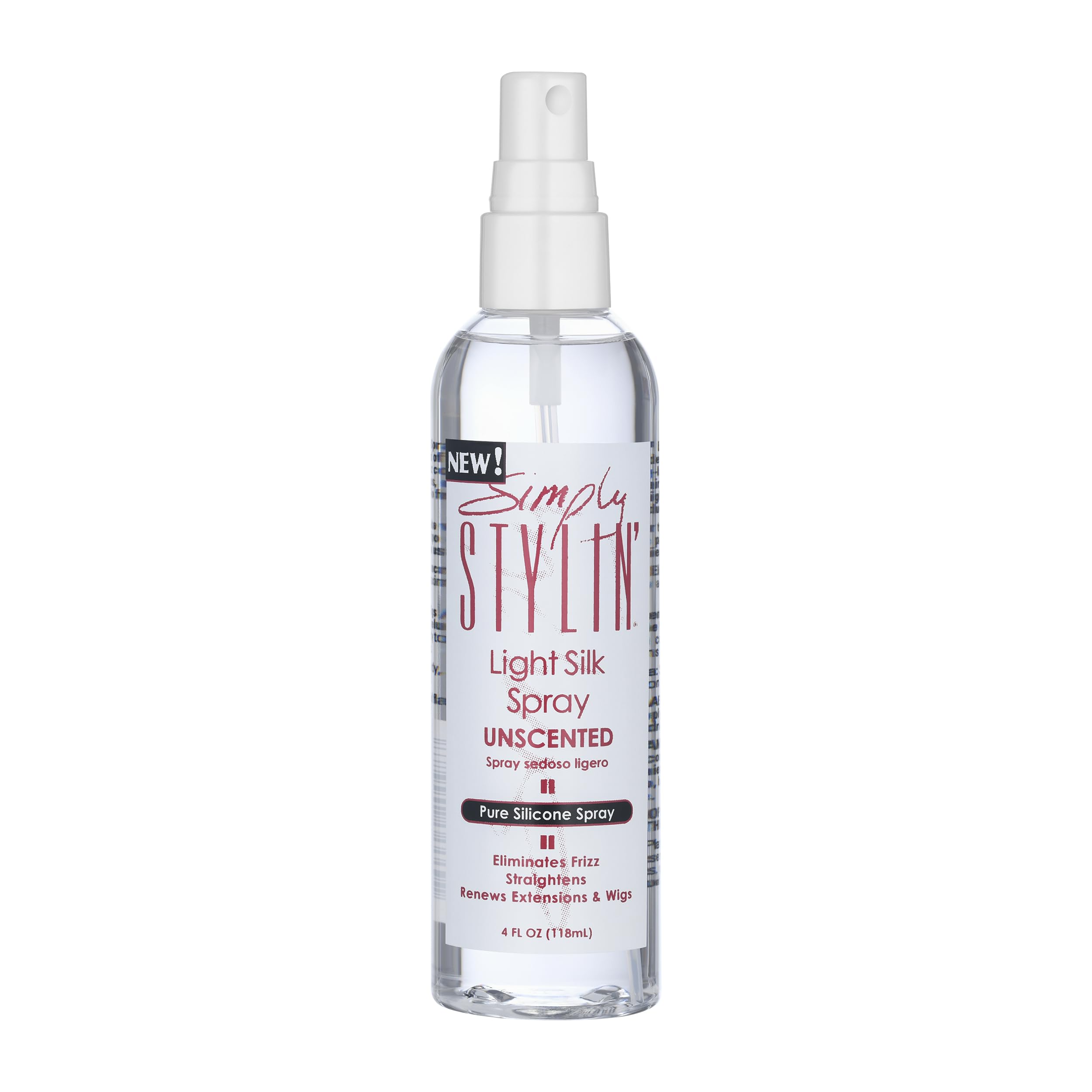 Simply Stylin Light Silk Spray: botella-aplicacion para control del encrespamiento y acabado suave