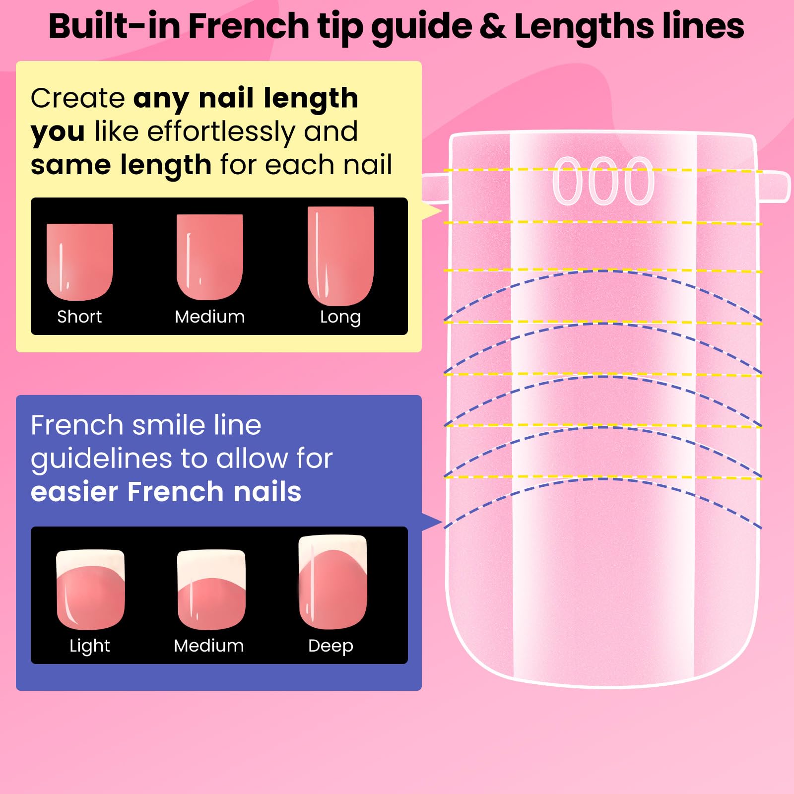 SINOKAME Diseños Franceses y líneas de sonrisa para uñas elegantes.