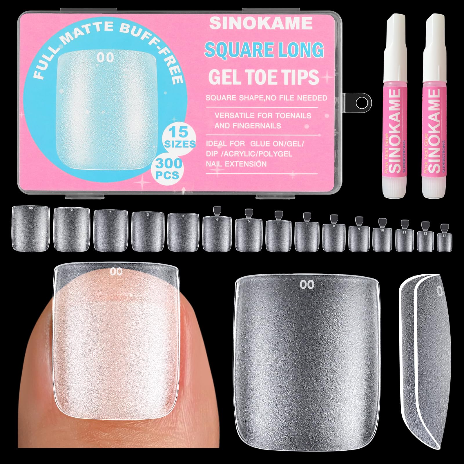 SINOKAME uñas-cuadradas-mate: cobertura total y aplicacion rapida.