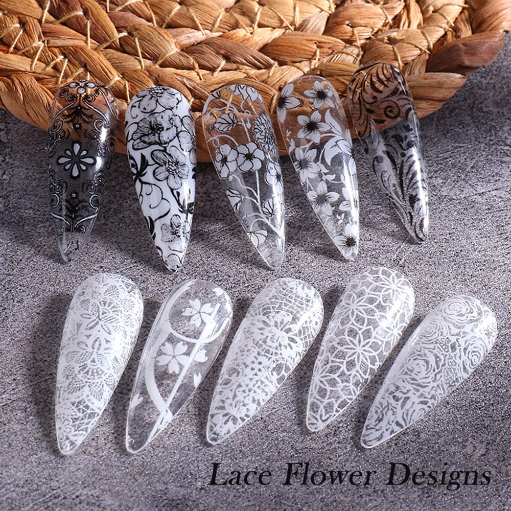 Sinsen encaje floral con foil, aplicación rápida para uñas.