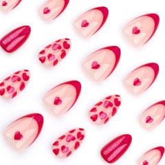 SINSEN uñas postizas Valentine con borde rojo y brillo para San Valentín