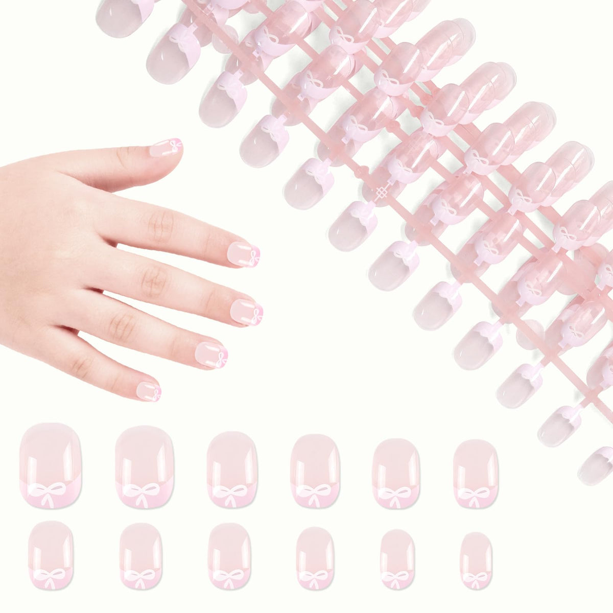 Uñas SIUSIO para niñas con Frances y bow, degradado rosado, look tierno para fiestas.