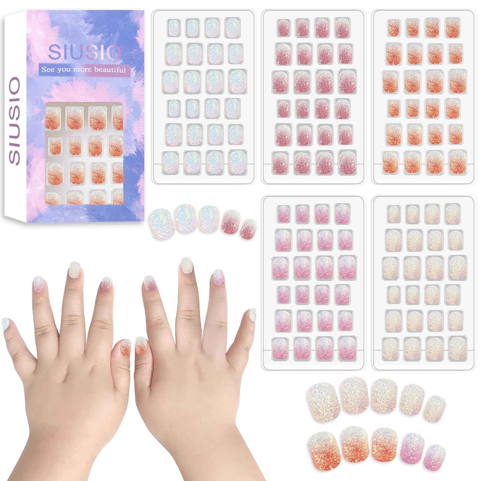 Uñas SIUSIO para niñas con arcoíris, listas para pegar