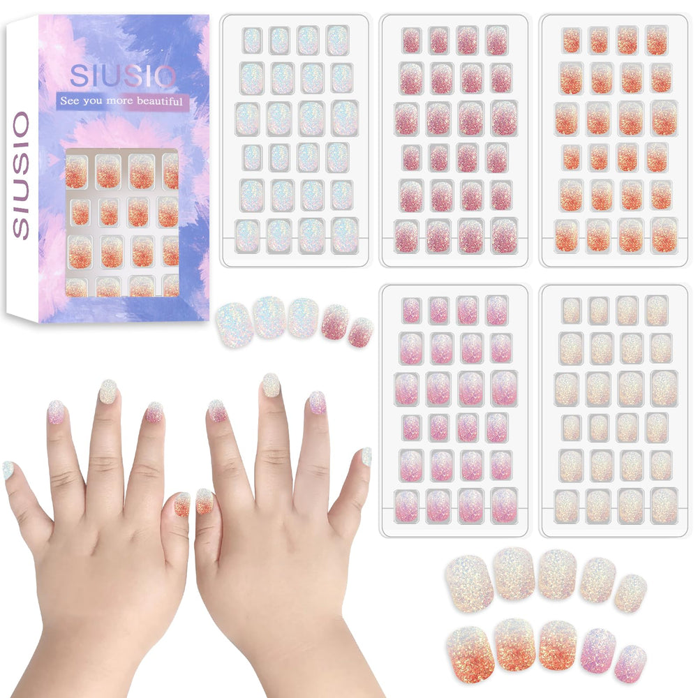 Uñas SIUSIO para niñas con arcoíris, listas para pegar