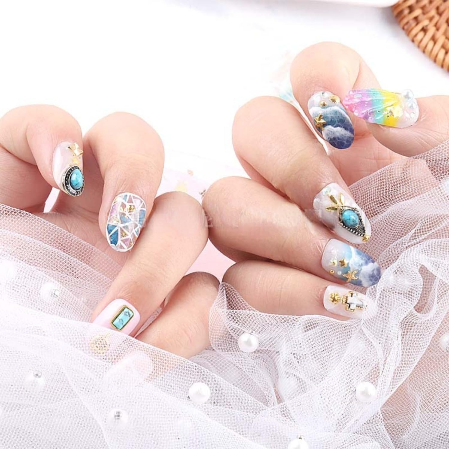 SIXAOAZZ conjunto 50 piezas turquesa para uñas, inspiración