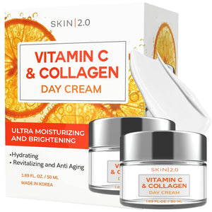 Skin 2.0 crema día Vitamina C y Colágeno, botella luminosa para hidratación diaria