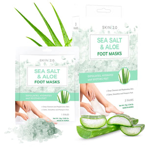 Skin 2.0 mascarilla-pie sal-mar-aloe, exfolia y suaviza la piel de los pies.