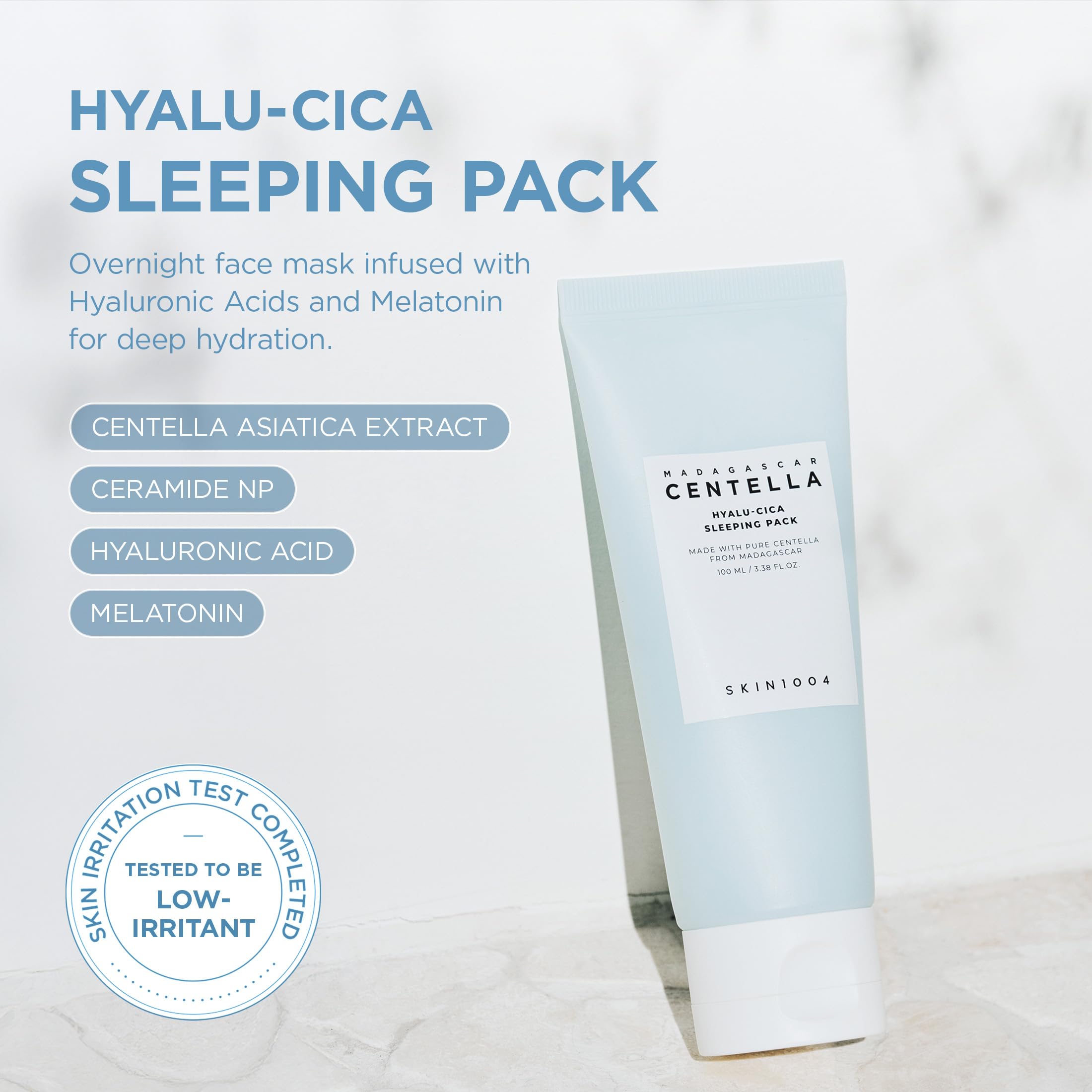 SKIN1004 Hyalu-CICA mascarilla nocturna con textura gel ligera y absorción rápida.