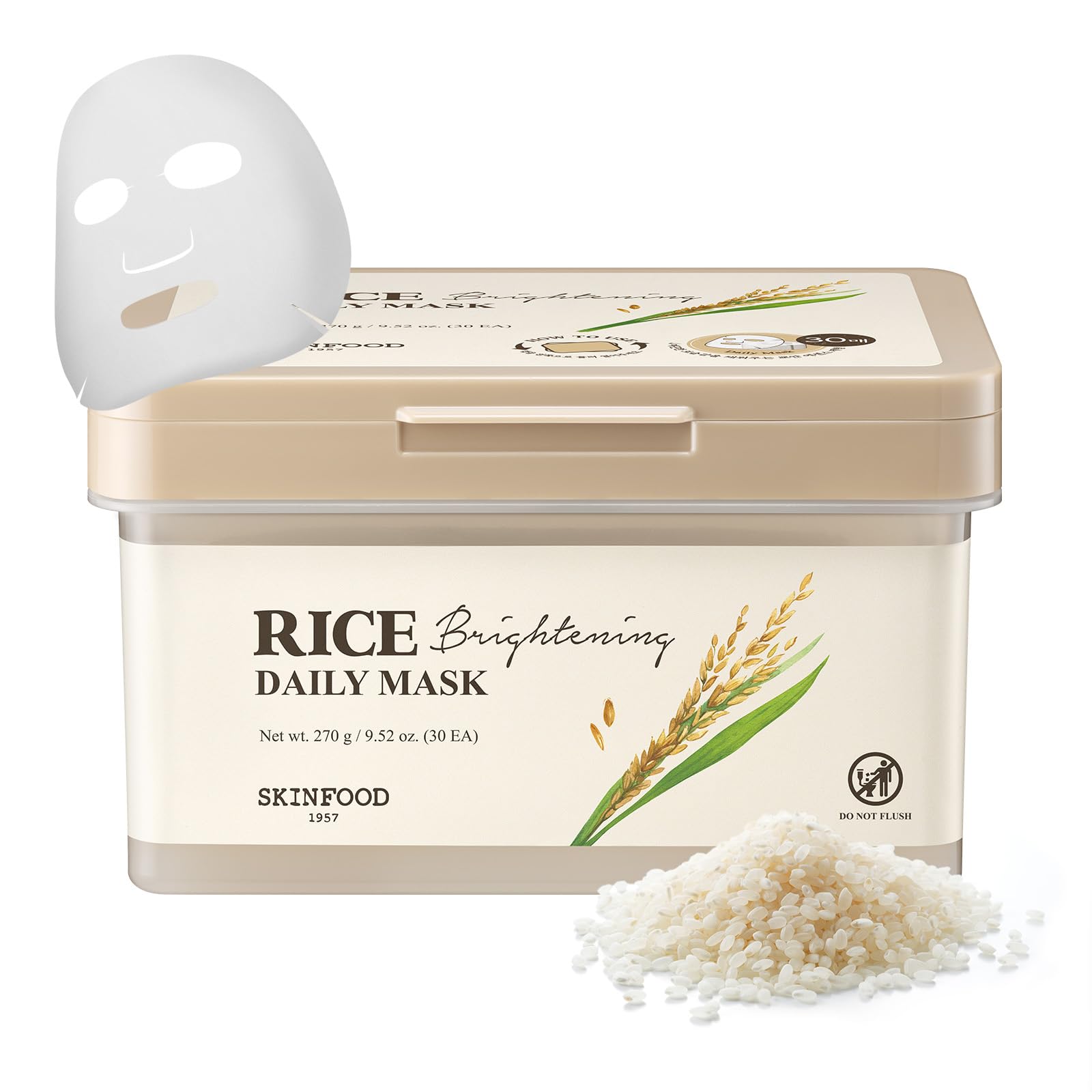 SKINFOOD Mascarilla diaria de arroz, empaque compacto para hidratación constante