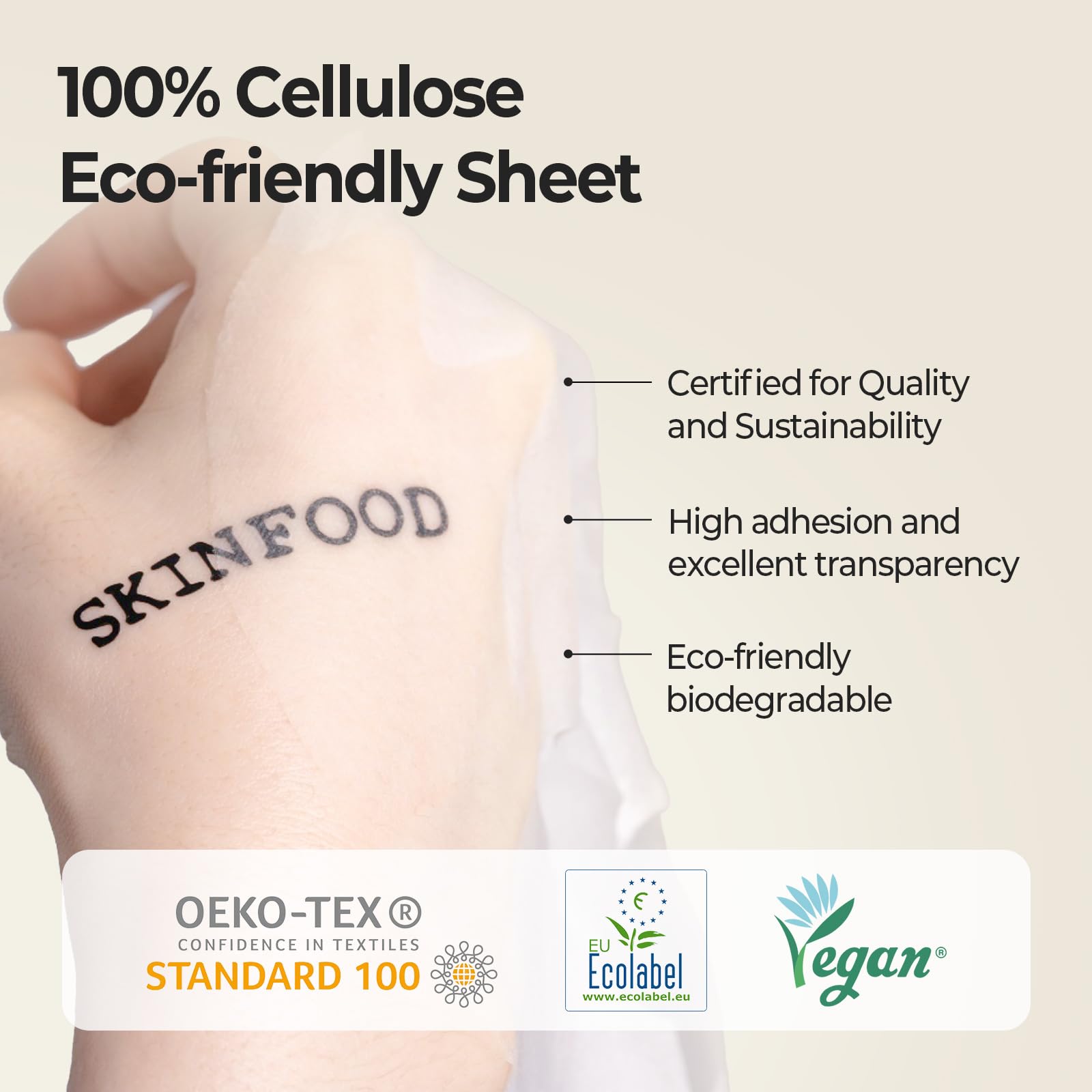 Hoja de celulosa de la Mascarilla SKINFOOD con buen ajuste en la piel
