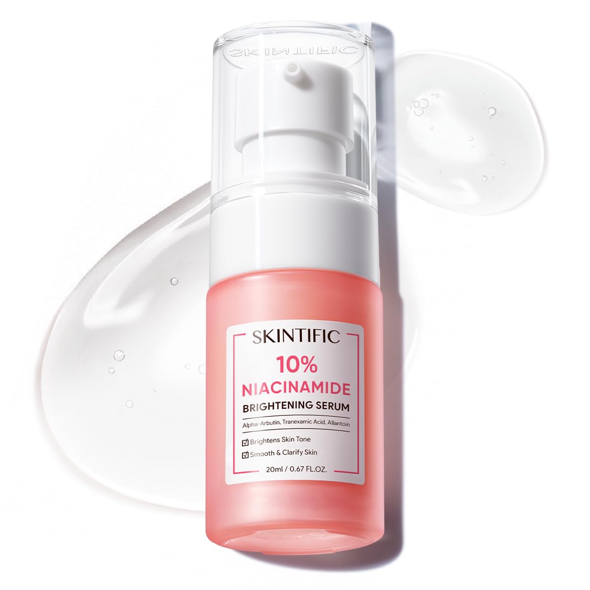 SKINTIFIC Serum Niacinamida 10% con Arbutina Alfa, botella frontal para iluminar la piel