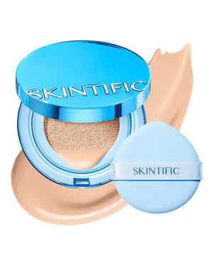 SKINTIFIC Velvet Matte Cushion Vanilla aplica cobertura total para tono uniforme.
