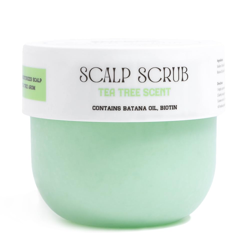 Skirifine exfoliante para cuero cabelludo con árbol de té en bote, exfolia suavemente.