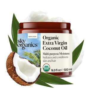 Sky Organics aceite de coco orgánico multiuso para piel suave y cabello manejable.