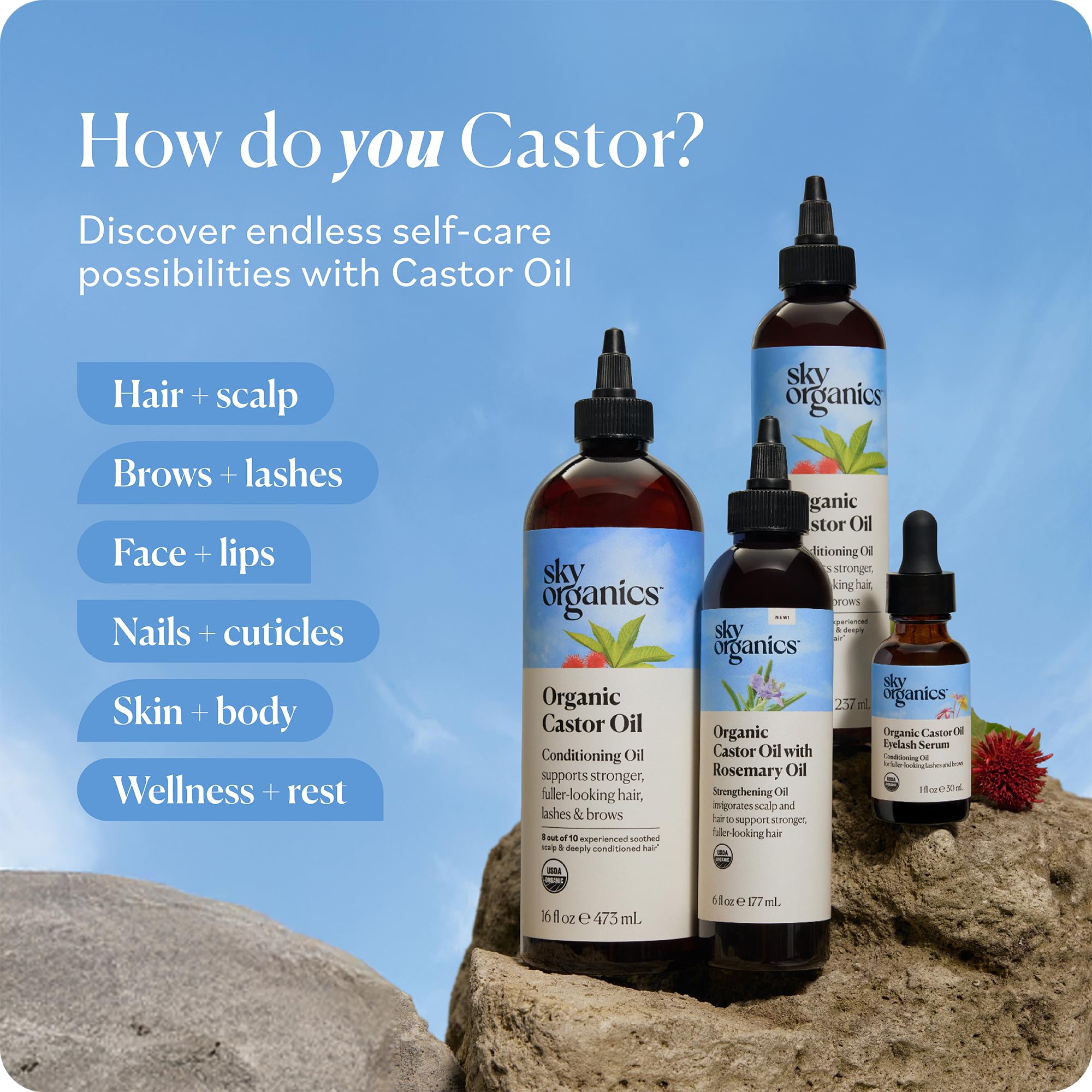 Sky Organics Aceite de Ricino con Romero, combinación natural que revitaliza el cuero cabelludo.