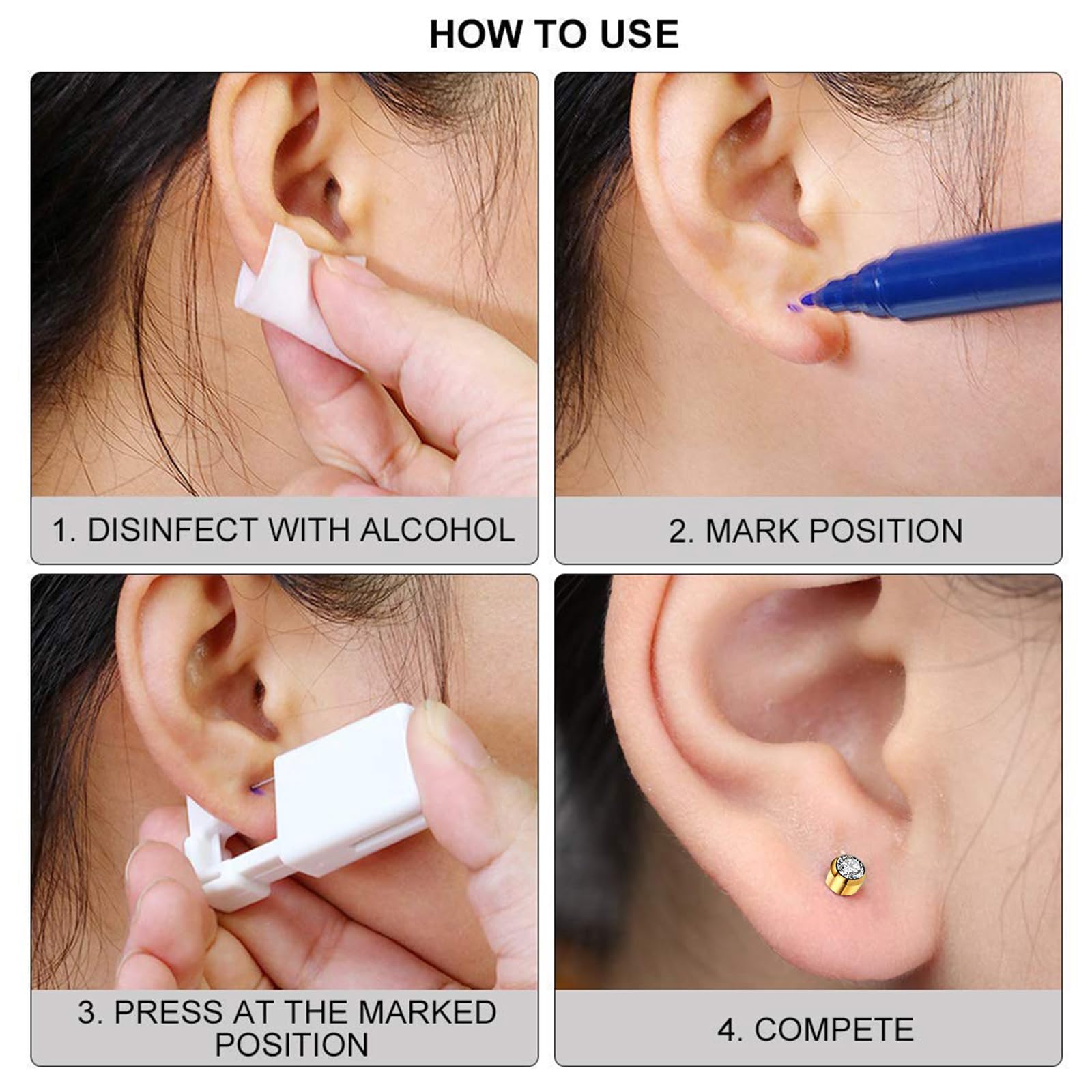 Contenido: 4 pistolas y 4 aretes CZ preinstalados