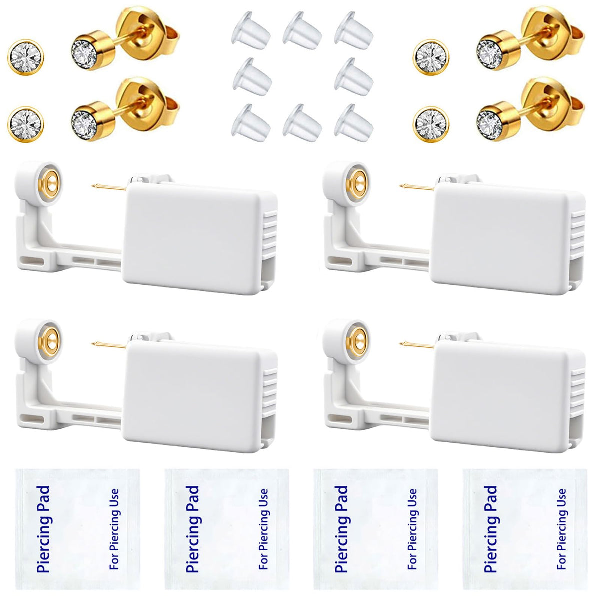Kit SLVIEKAE de perforación de oreja dorado y blanco, listo para casa