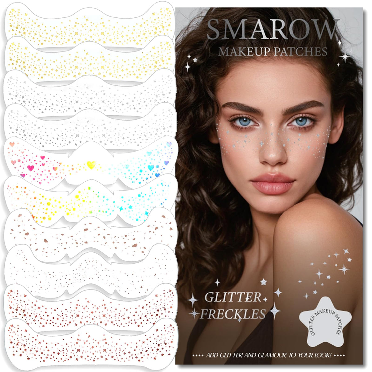 Smarow pecas brillantes para la cara, brillo suave y seguro para la piel.
