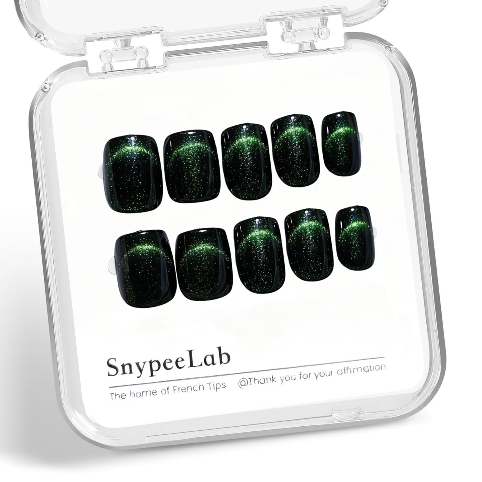 SnypeeLab uñas postizas con efecto ojo de gato verde para un look elegante
