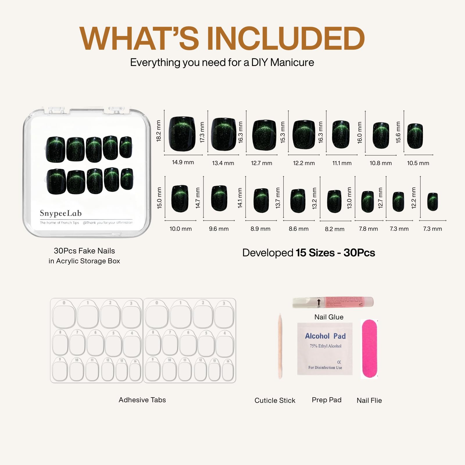 Uñas SnypeeLab verde con efecto ojo-de-gato para eventos y sesiones fotográficas