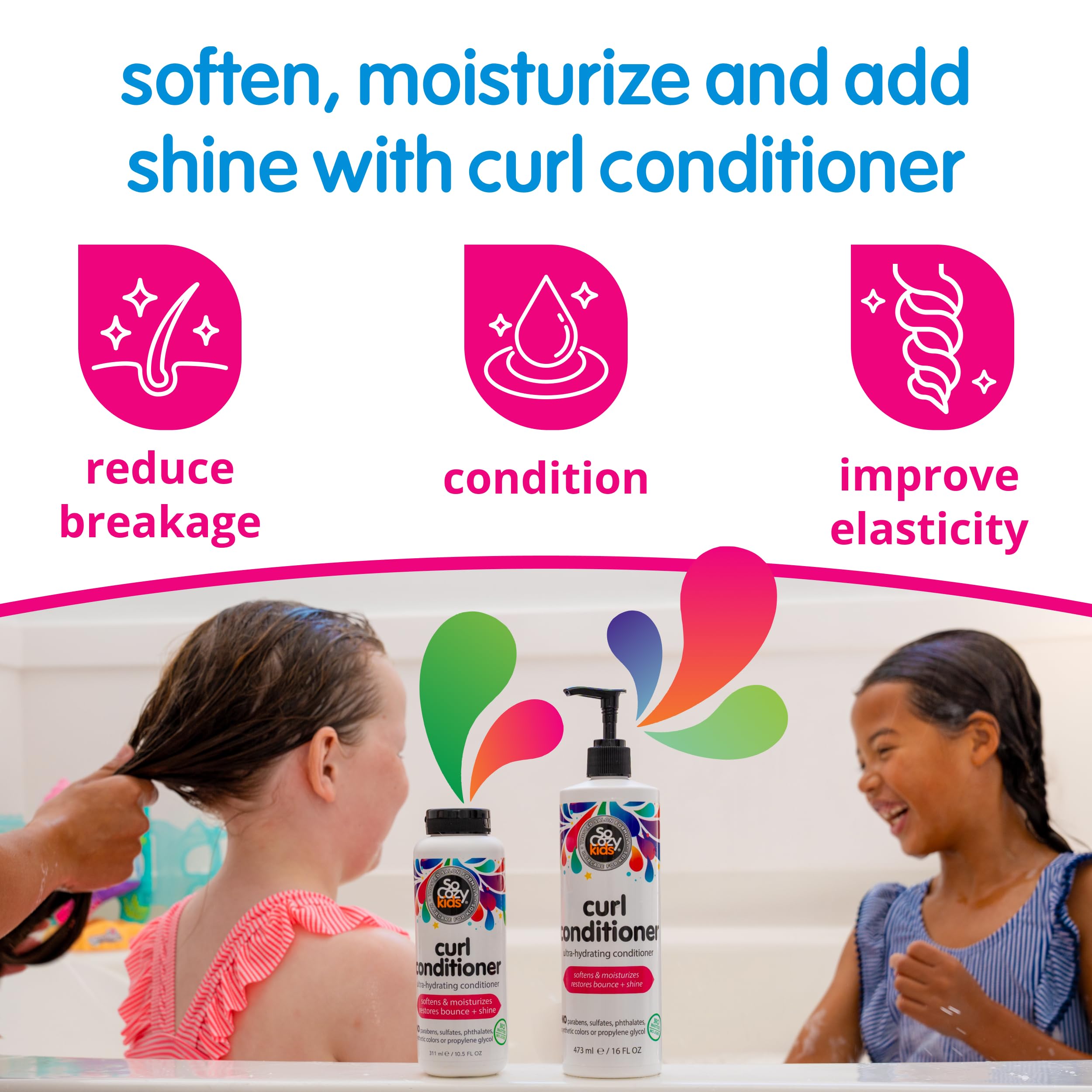 SO COZY Acondicionador Curl, aplicación suave para desenredar cabellos infantiles.