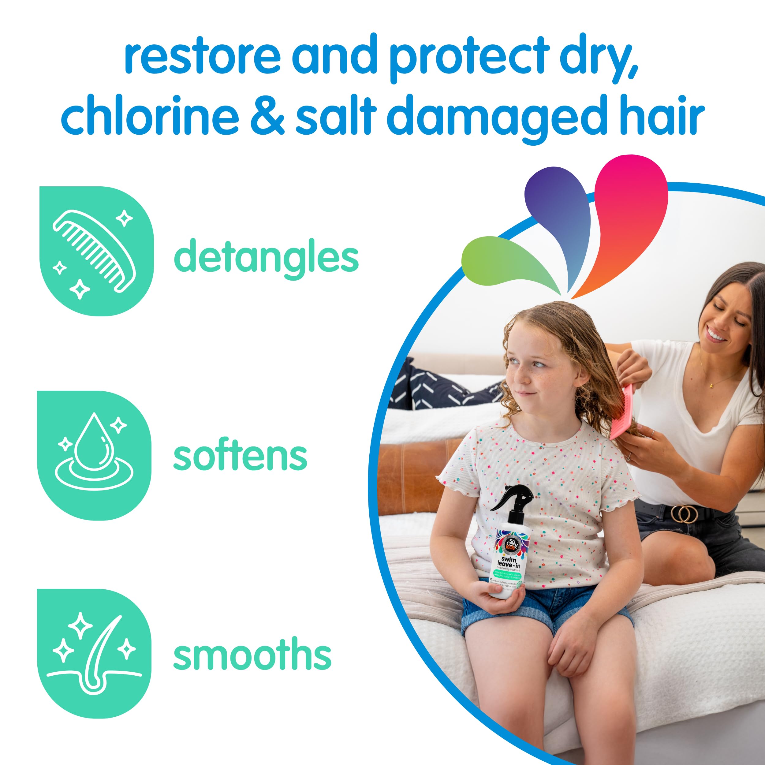 SO COZY Swim ofrece protección contra cloro y sol para el cabello infantil