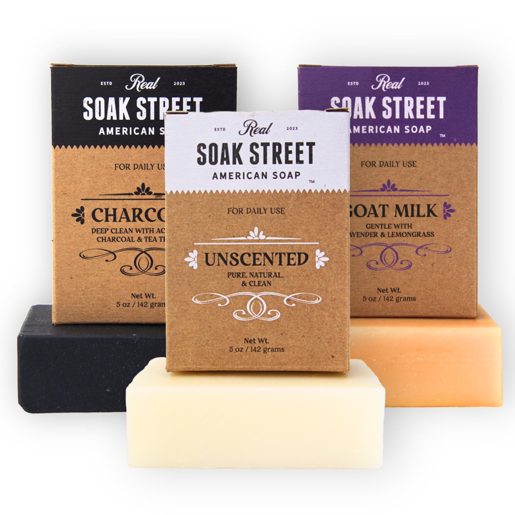 Barra original sin fragancia de Soak Street para piel sensible.
