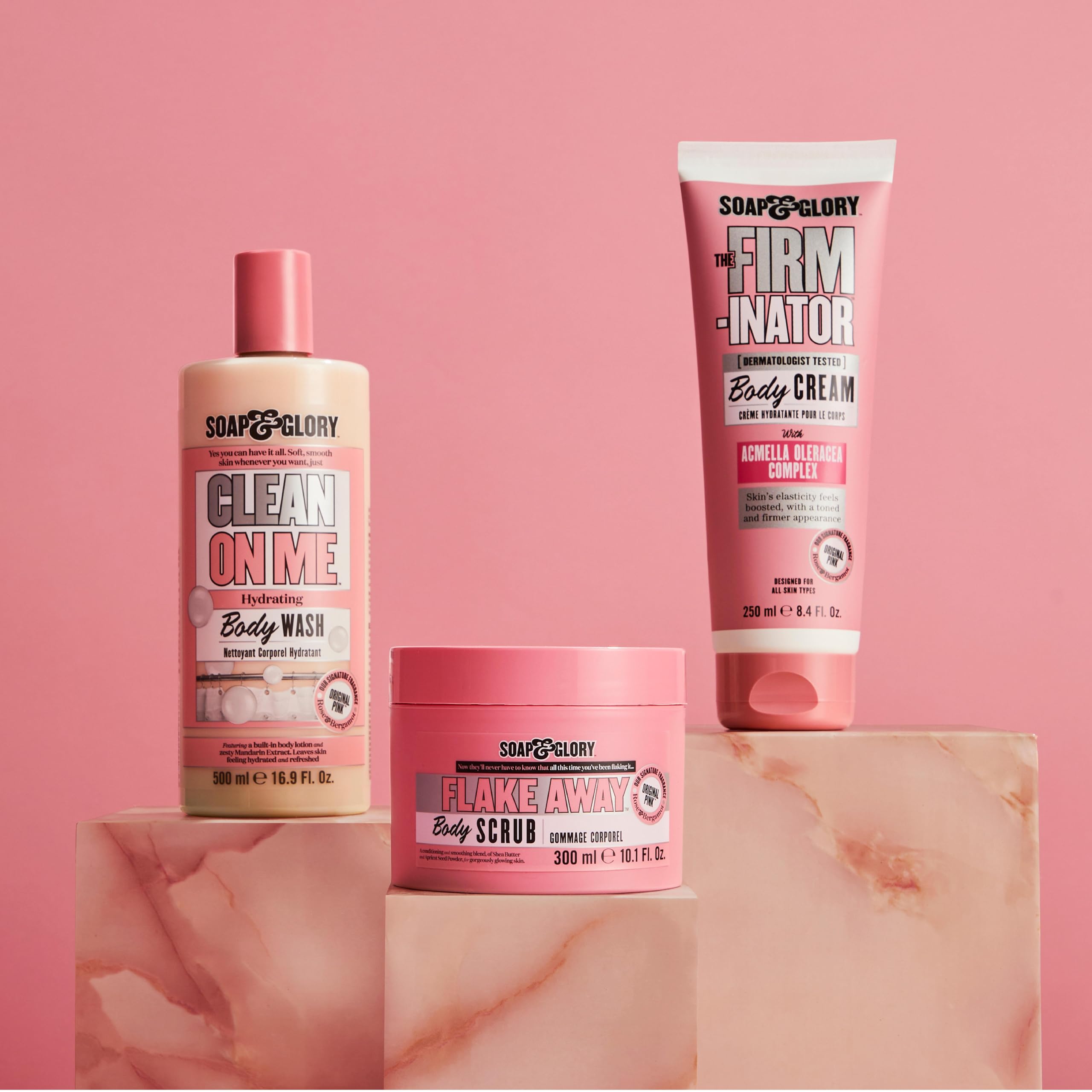Soap & Glory The Firm-inator fragancia rosa-patchouli para experiencia sensorial.