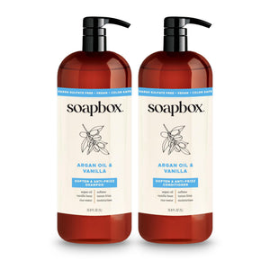 Soapbox Argán Shampoo en botella para lavado suave y nutritivo.