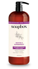 Soapbox Biotina-Colágeno Super Fruta, botella con bomba para aplicación limpia y volumen