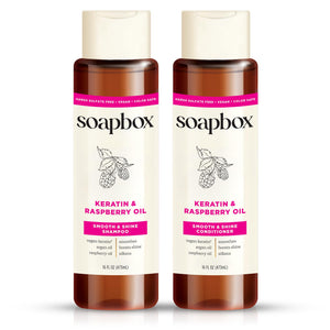 Soapbox Shine champú keratina en botella, para cabello suave y brillo duradero