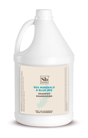 Soapbox shampoo minerales marinos iris azul, botella para uso diario.