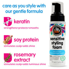 Aplicación de la Espuma Sensible de SoCozy para cabello delicado.