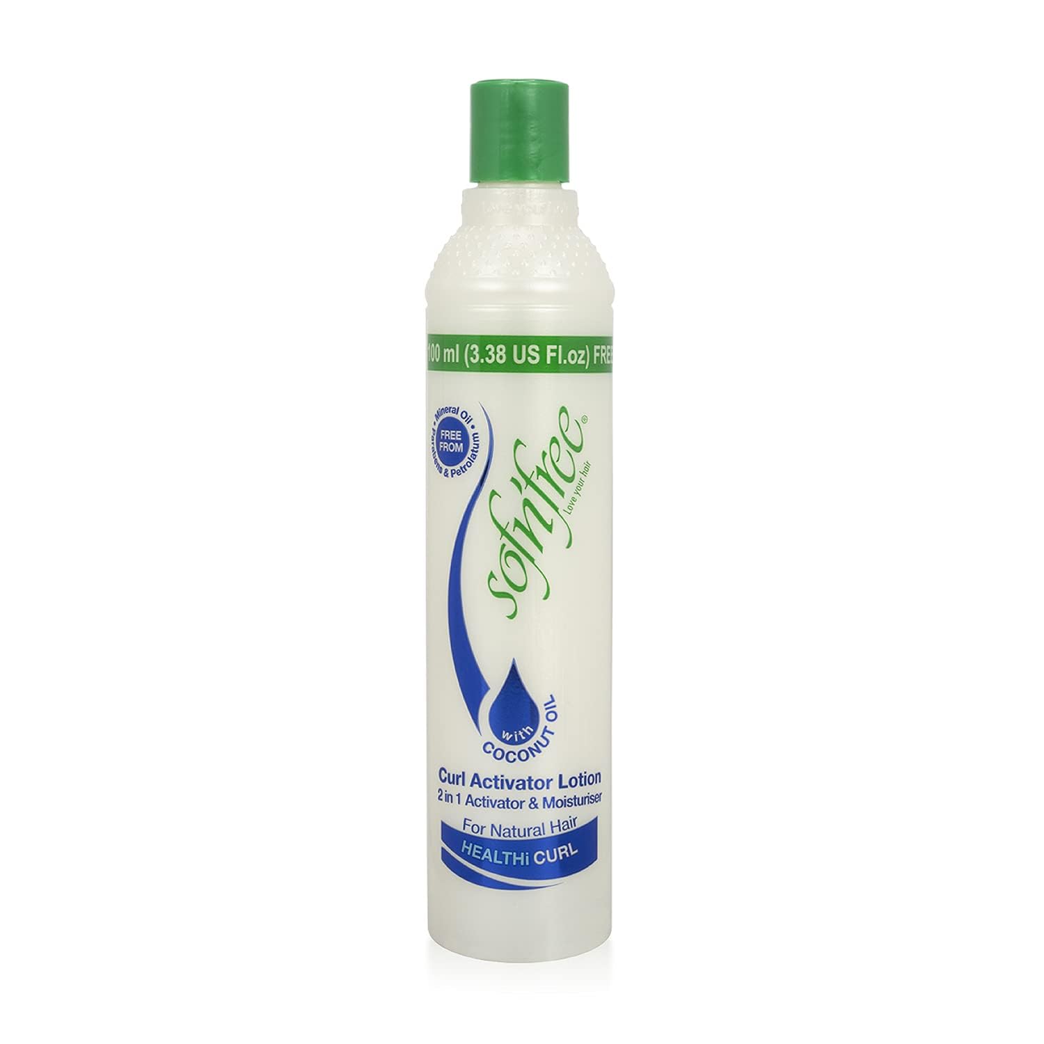 SOF N' FREE activador de rizos vertido en la botella para hidratación rápida
