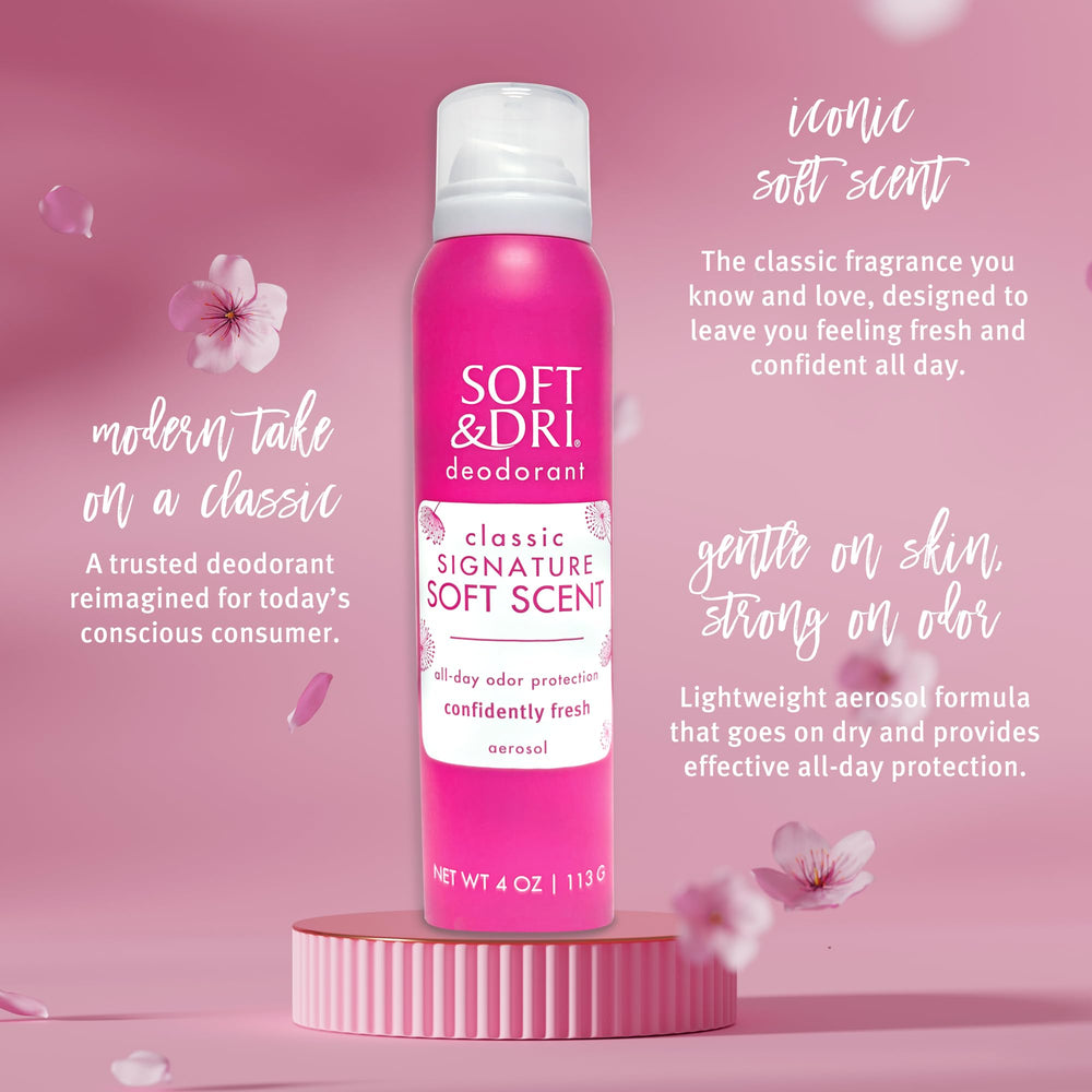 Aplicación suave de Soft Dri para piel sensible y confort.