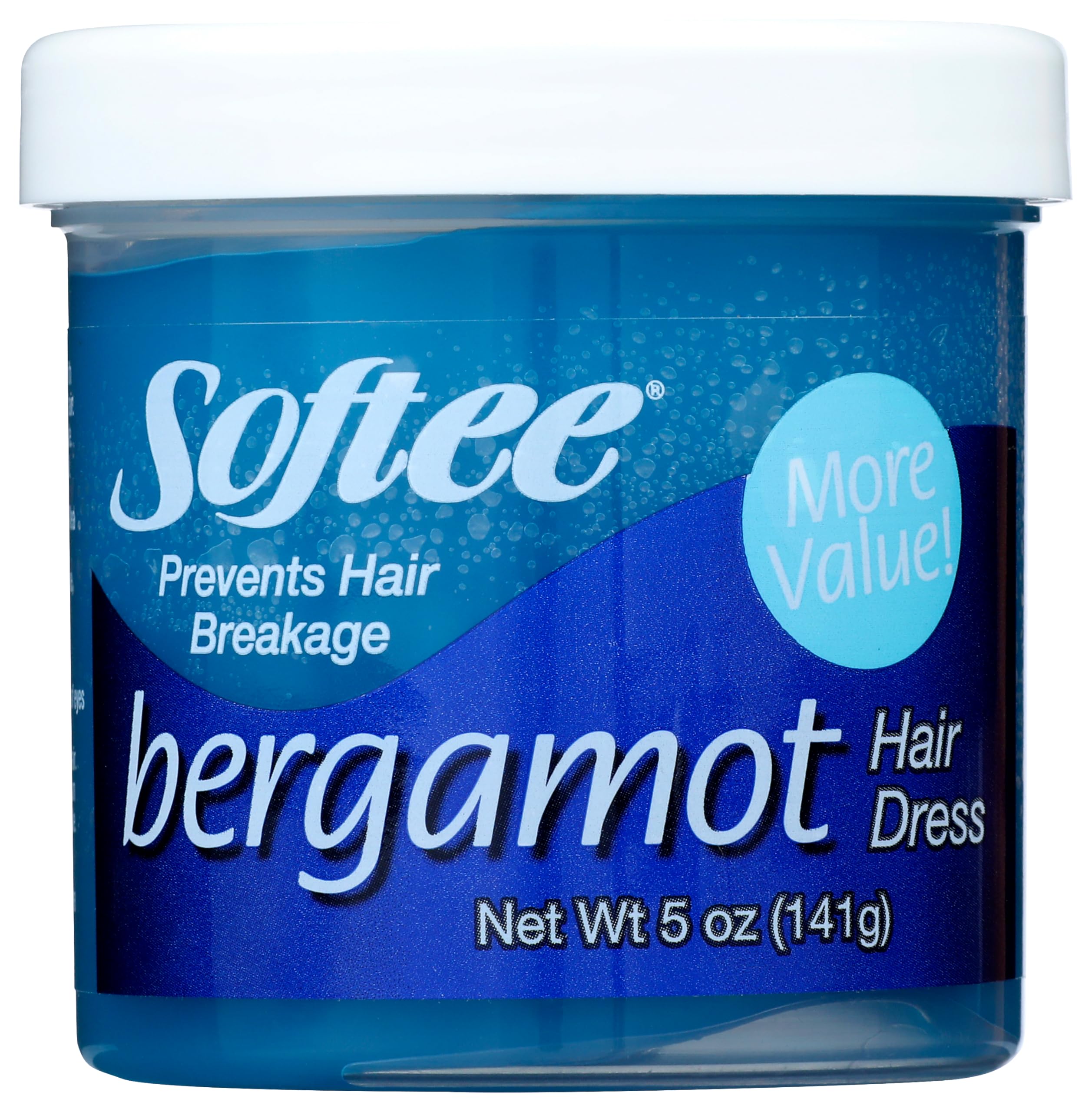 Softee Bergamot en botella azul para hidratación suave del cabello.