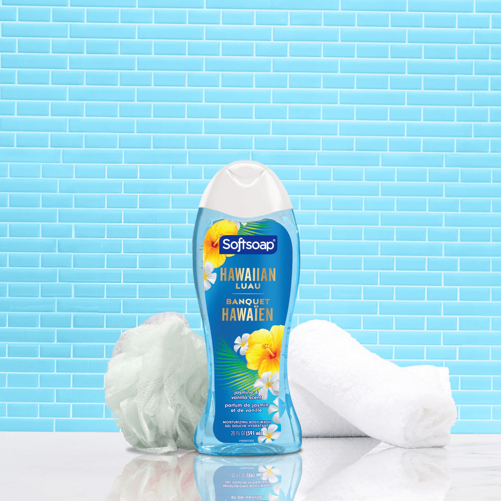 Aroma tropical de jazmín y vainilla de Softsoap para experiencia sensorial.